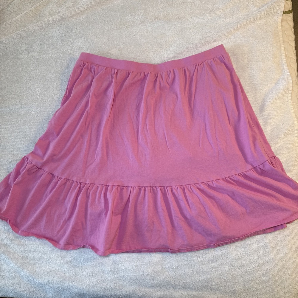 Lands End Girls XL 14-16 Tiered Ruffle Skort Pink Built-In Shorts Pull On